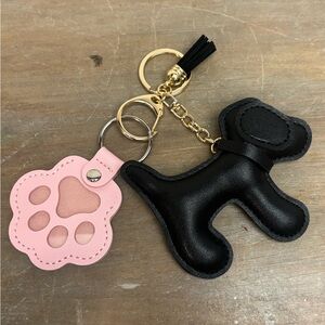 Black PU Leather Dog Keychain, Bag Charm with Pink PU Leather Paw